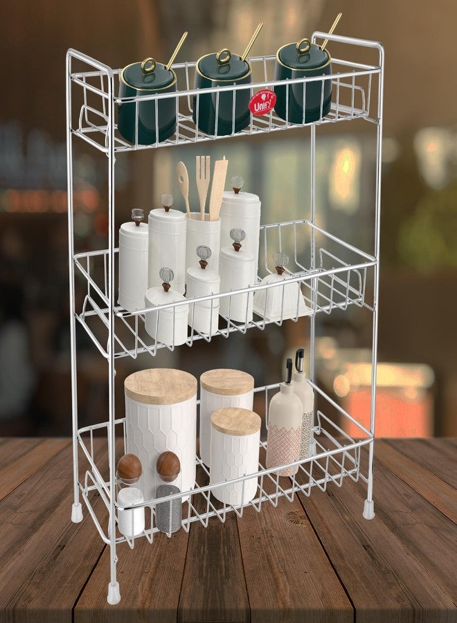 Unify Stainless Steel 3 Tier Kitchen Countertop Spice Container Organizer Rack With Shelf Liner For Cabinet Pantry Office (Chrome) (3 Tier) - Tiered Shelf - Image 1